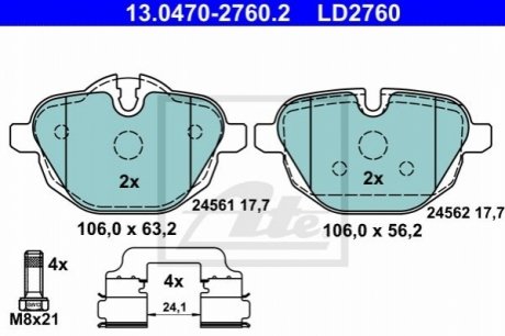 13.0470-2760.2 ATE Комплект тормозных колодок, дисковый тормоз CERAMIC