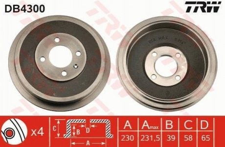 DB4300 TRW Тормозной барабан