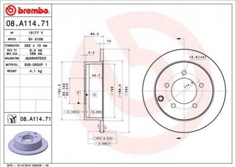 08.A114.71 BREMBO Гальмівний диск зад. Lancer 00- (262x60mm)