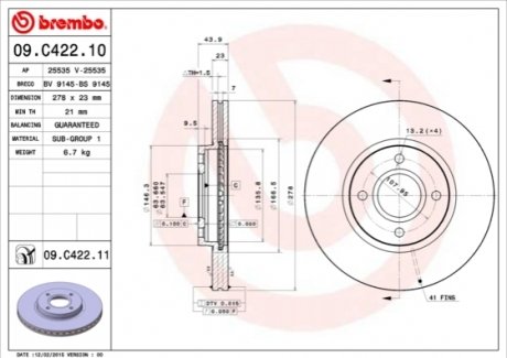 09.C422.11 BREMBO Гальмівний диск