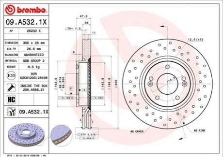 09.A532.1X BREMBO Гальмівні диски