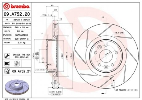 09.A752.21 BREMBO Гальмівний диск