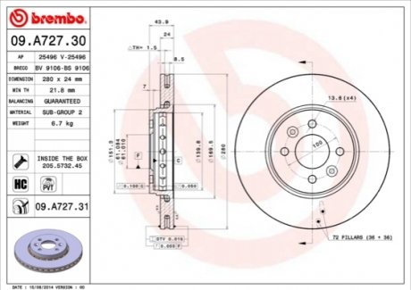 09.A727.31 BREMBO Гальмівний диск