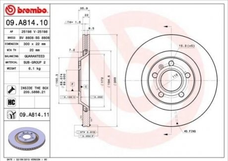 09.A814.11 BREMBO Гальмівний диск