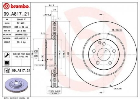 09.A817.21 BREMBO Гальмівний диск