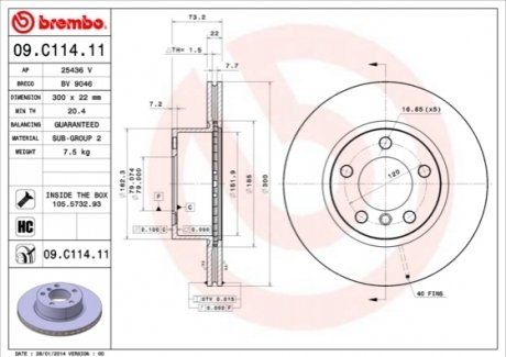 09.C114.11 BREMBO Тормозной диск