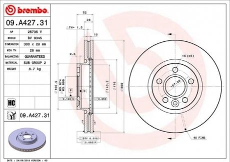 09.A427.31 BREMBO Гальмівний диск