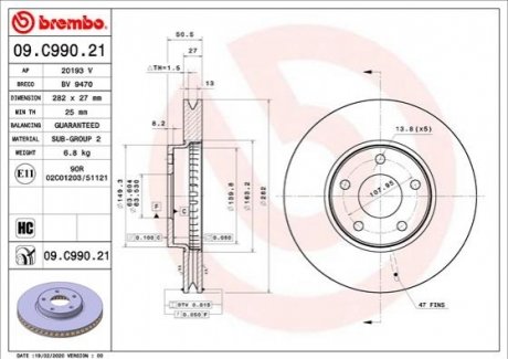 09.C990.21 BREMBO Гальмівний диск