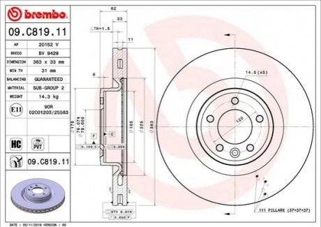 09.C819.11 BREMBO Гальмівний диск