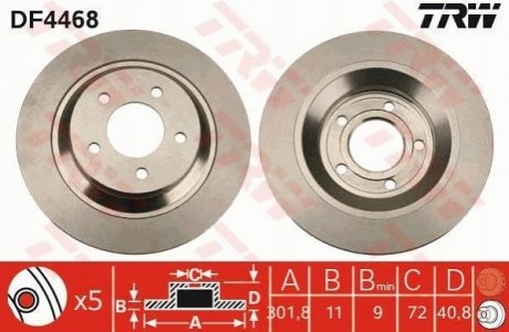 DF4468 TRW Диск гальмівний (1 шт.) MAZDA 5 "R D=302mm "05>>