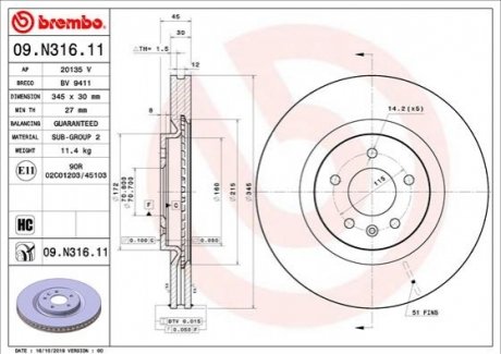 09.N316.11 BREMBO Гальмівний диск