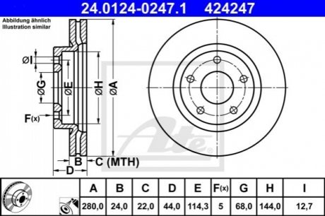 24.0124-0247.1 ATE Диск гальмівний NISSAN JUKE 10-