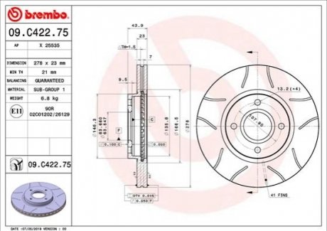 09.C422.75 BREMBO Гальмівний диск