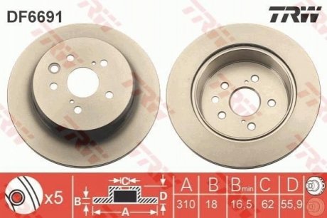 DF6691 TRW Диск гальмівний (1 шт.) LEXUS IS350/RC350/GS350 "R D=310mm "12>>