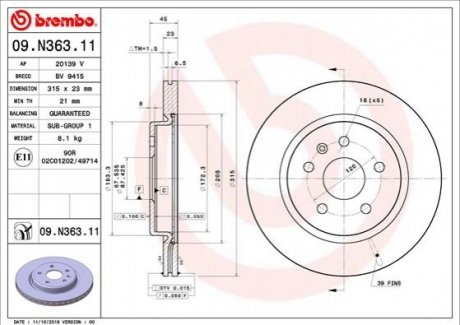 09.N363.11 BREMBO Гальмівний диск