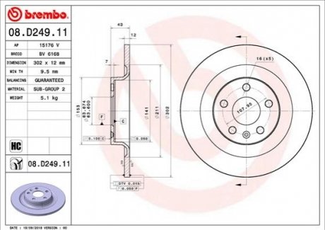 08.D249.11 BREMBO Гальмівний диск