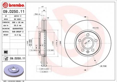 09.D250.11 BREMBO Гальмівний диск