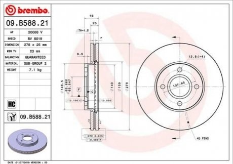 09.B588.21 BREMBO Гальмівний диск