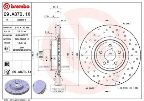 09.A870.1X BREMBO Гальмівні диски