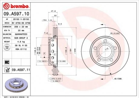 09.A597.11 BREMBO Гальмівний диск