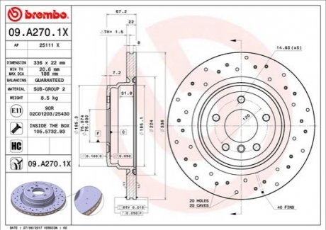 09.A270.1X BREMBO Гальмівні диски