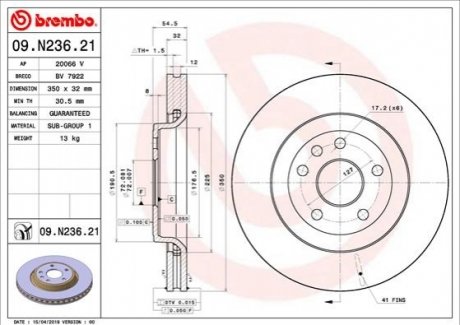 09.N236.21 BREMBO Гальмівний диск