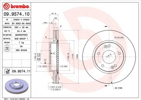 09.9574.11 BREMBO Тормозной диск