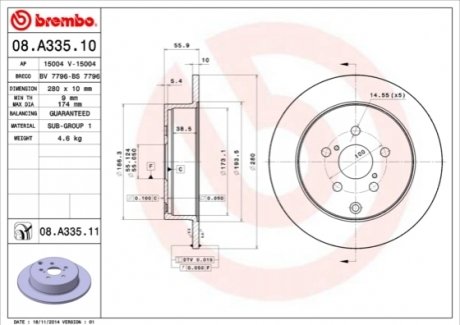 08.A335.11 BREMBO Гальмівний диск