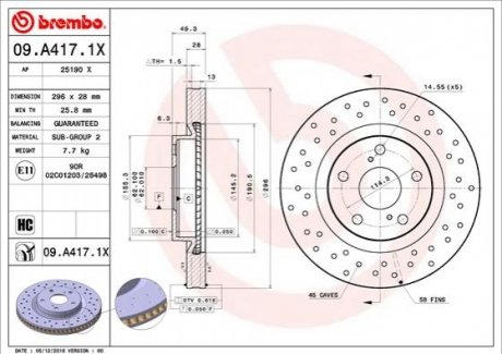 09.A417.1X BREMBO Гальмівний диск