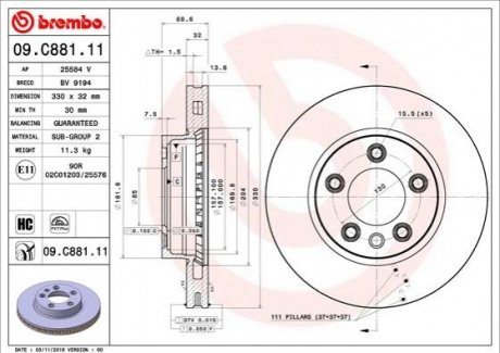 09.C881.11 BREMBO Тормозной диск