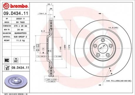 09.D434.11 BREMBO Гальмівний диск