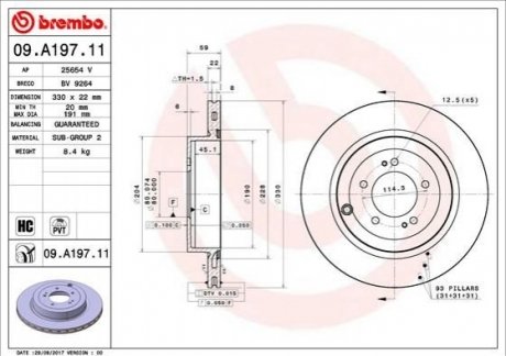 09.A197.11 BREMBO Гальмівний диск