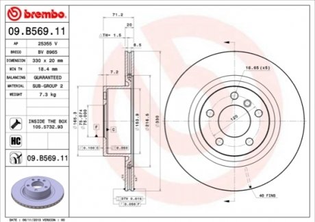 09.B569.11 BREMBO Тормозной диск