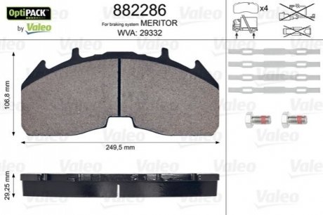 882286 Valeo Колодки гальмівні, з монтажним комплектом, WVA 29332