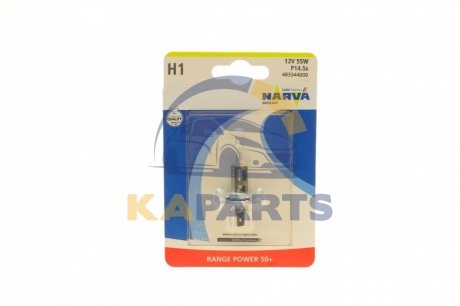 483344000 NARVA Лампа галогенная H1 12V 55W P14.5S RANGE POWER 50