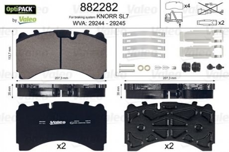 882282 Valeo Колодки гальмівні WVA 29244/29245; 207,3x113,7x35