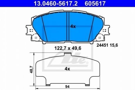 13.0460-5617.2 ATE Комплект гальмівних колодок, дискове гальмо