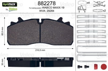 882278 Valeo Колодки гальмівні WVA 29284; 210,85,5x30