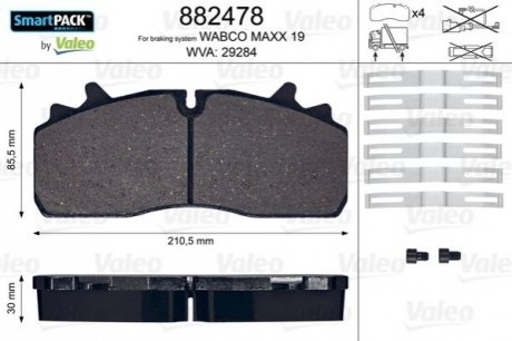 882478 Valeo Колодки гальмівні WVA 29284; 210,85,5x30