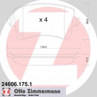 24606.175.1 ZIMMERMANN Колодки тормозные (без датчика)