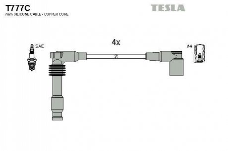 T777C TESLA Провода свечные Лачетти 1,8 (силикон) с медной жилой TESLA BLATNA