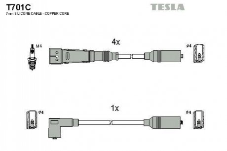 T701C TESLA Кабель запалювання к-кт TESLA Audi 80 78-98 1,4