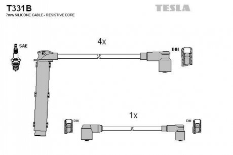 T331B TESLA Комплект кабелiв запалювання