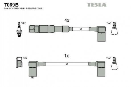 T069B TESLA Комплект кабелiв запалювання