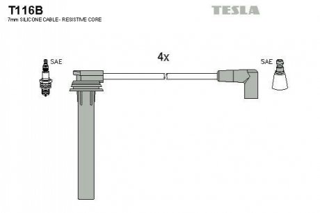 T116B TESLA Проводавысоковольтные,комплект Chrysler Pt cruiser 1.6 (01-10) (T116B) TESLA