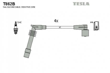 T862B TESLA Кабель запалювання к-кт TESLA Opel Omega 94-02 2.0