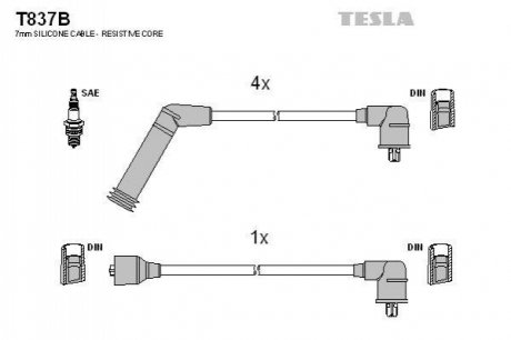 T837B TESLA Кабель запалювання к-кт TESLA HY 89-96 1,3