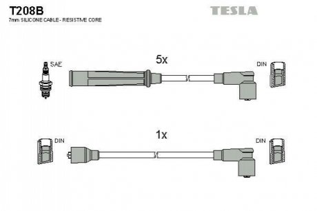 T208B TESLA Кабель запалювання к-кт TESLA Audi 100 80-84 1,9