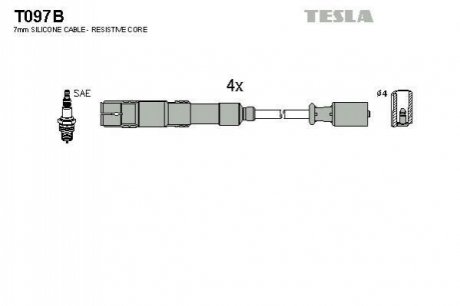 T097B TESLA Кабель запалювання к-кт TESLA Mercedes W169, 123,124,201,460,461,463 06.80 -