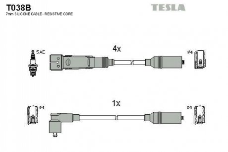 T038B TESLA Комплект кабелів високовольтних